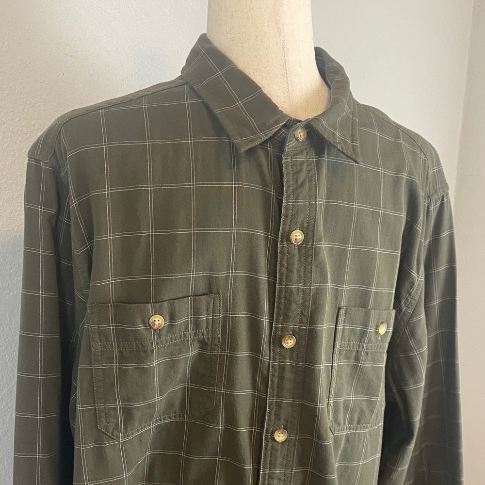 Alesbury Olive Green 100% Cotton Plaid Button-Up Men’s Large Lined Shirt